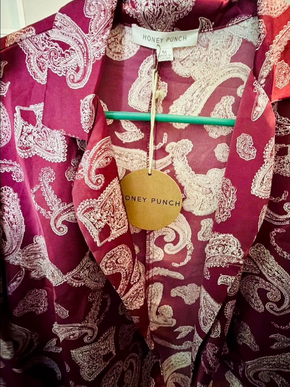 NWT Honey Punch Maroon Paisley Button-Down Top size M